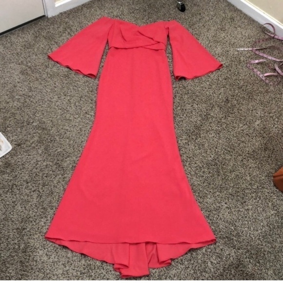NWT Badgley Mischka Off Shoulder Formal Maxi Dress Gown Size 2 Coral - Picture 4 of 13
